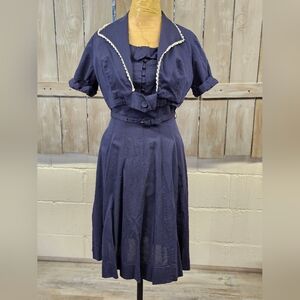 Vintage 1940's Sleeveless Navy Blue Dress With Cover Size XS